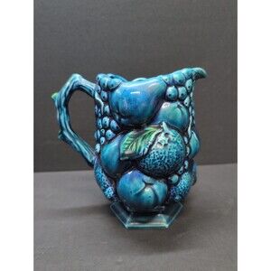 Vintage Inarco Mood Indigo Blue Fruit Pitcher E2429 Japan 6.5” Tall X 3.5” Diam